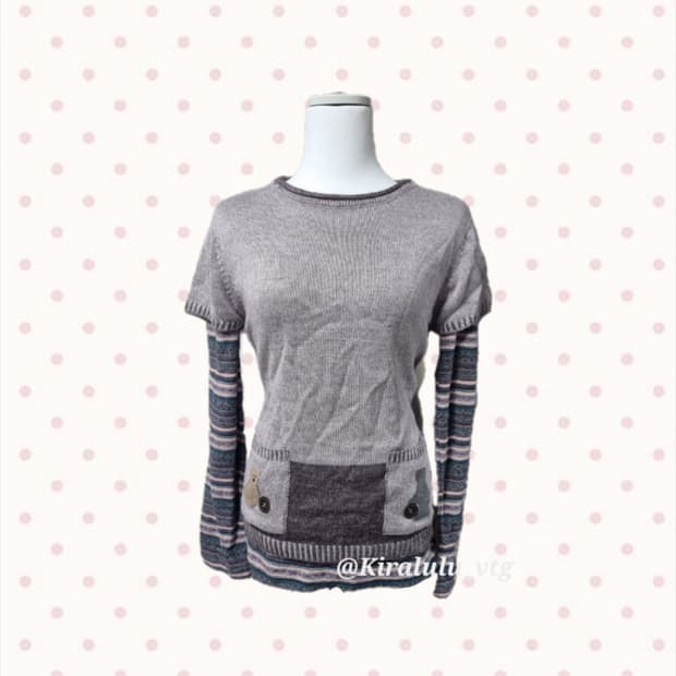 모리걸 곰돌이 스트라이프 이너티 반팔 레이어드 세트