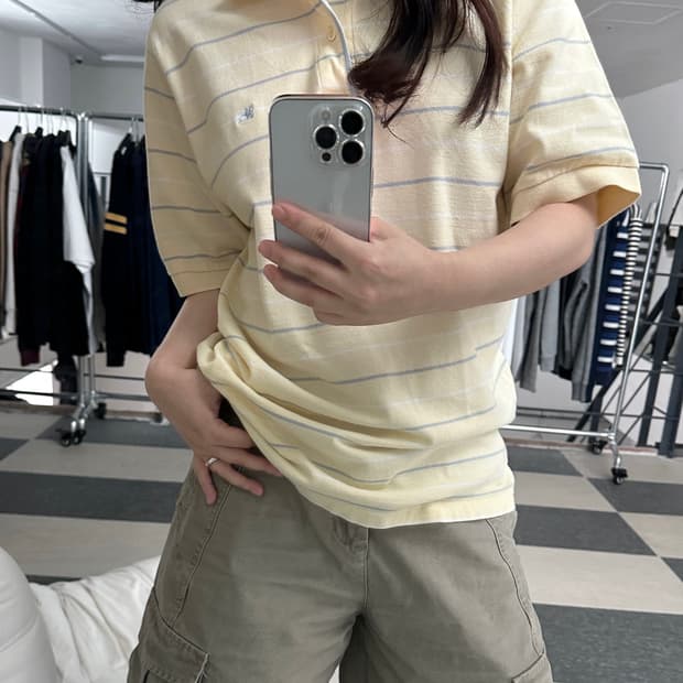 버버리 기마로고 스트라이프 카라티 