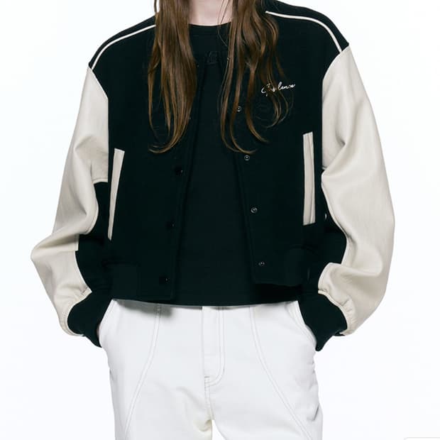 컴비네이션 울 바시티 점퍼 BLACK