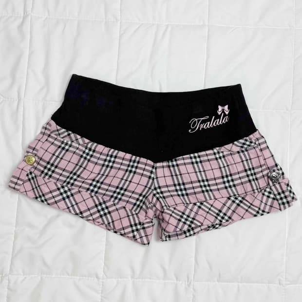 트랄라라 핑크 체크 큐롯 숏팬츠 숏츠 핀터깔유일매물Tralala히메갸루