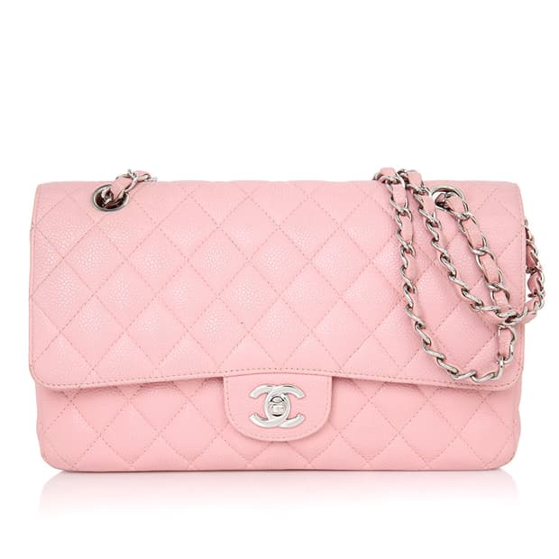 샤넬 클래식 캐비어 미듐 핑크 빈티지 체인 숄더백 A01112