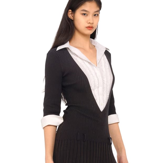 V-NECK RUFFLE BLOUSE COLLAR DRESS