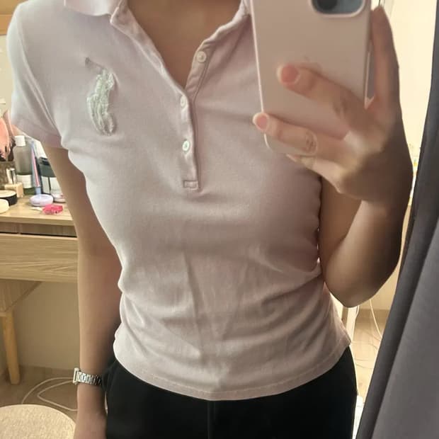폴로 랄프로렌 여성 슬림핏 빅포니 딸기우유색 카라티 핑크색 카라티