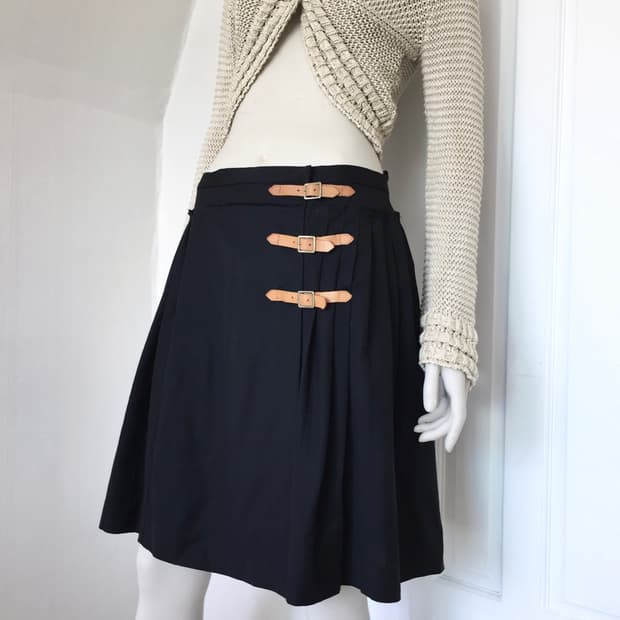 Belted Pleated Wrap Midi Skirt