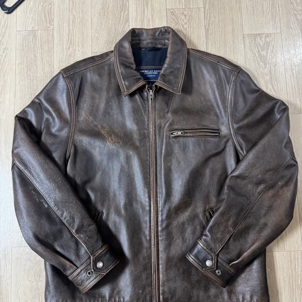 L 아메리칸이글 스포츠 브라운 레더 자켓 /뉴스보이맛 더블알엘