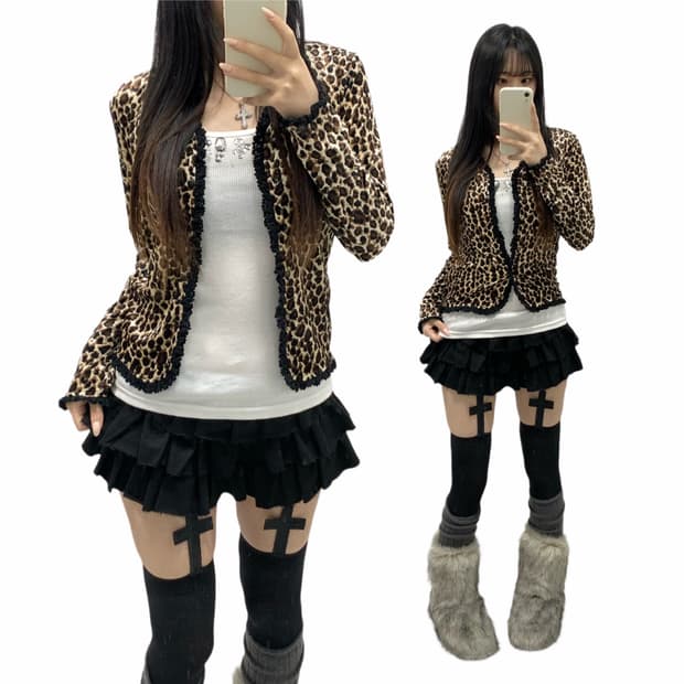 [MAI BABI] 오네갸루 레오파드 호피 가디건