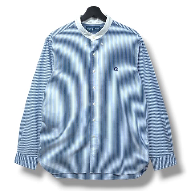 [XL] 폴로 화이트&블루 스트라이프 헨리넥 긴팔셔츠