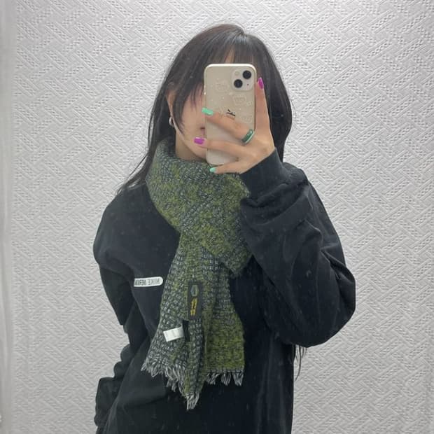 크로코다일 트위드패턴 올리브카키 버진 울 목도리 머플러 C07112