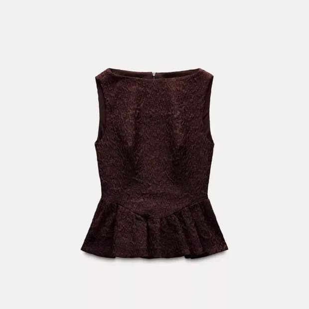 자라 프릴 자카드 탑 브라운 4661/115