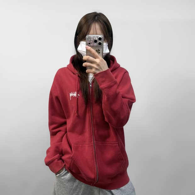 스투시 Stussy 클래식 닷 후드집업 레드