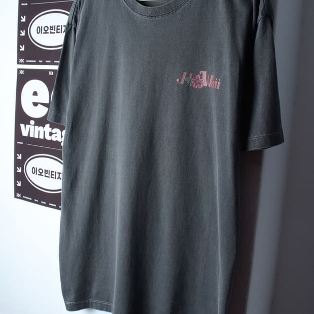 (L-2XL) 빅웨이브 반팔 티셔츠 피그먼트 하와이안 차콜-H33063