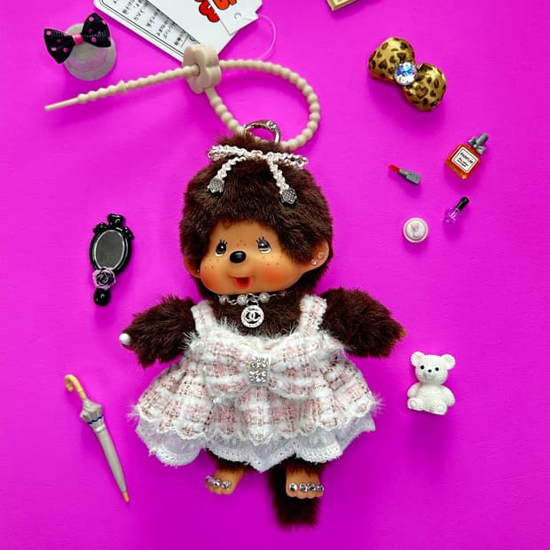 🤍정품 몬치치 커스텀 키링 – 핑크 트위드 에디션