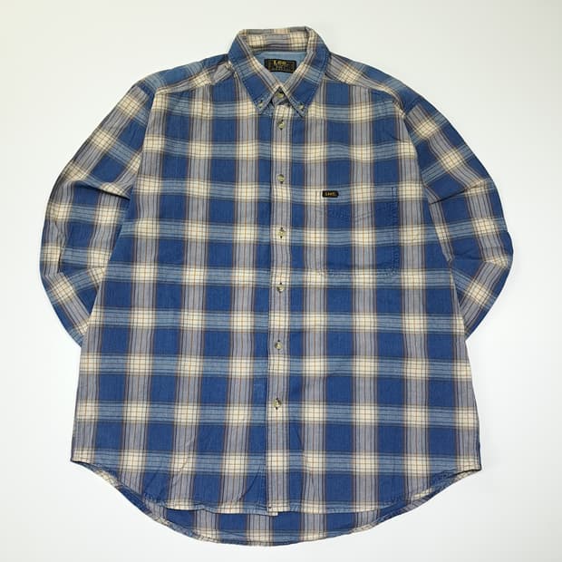CL260 L 리 90s 코튼 버튼다운 체크 블루 셔츠 남방