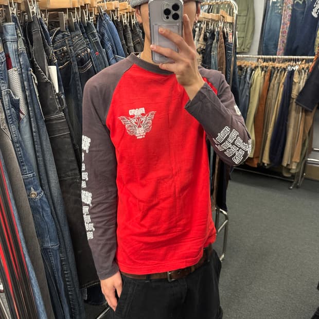 L) Beaumere 빈티지 프린팅 래글런 롱슬리브 긴팔티