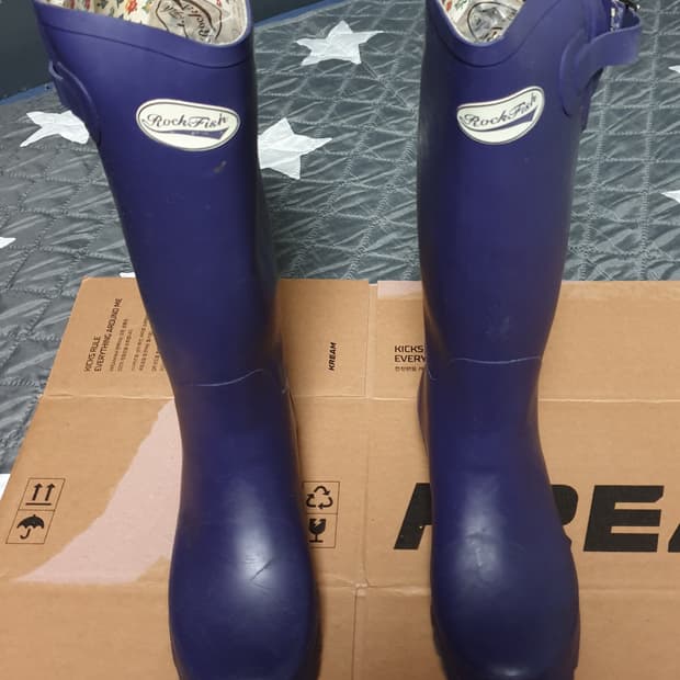 락피쉬웨더웨어 안감 플라워 코튼 레인 롱부츠 퍼플 38(240)