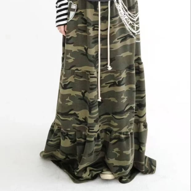 샵페어리) maxi jersey tiered skirt 카모