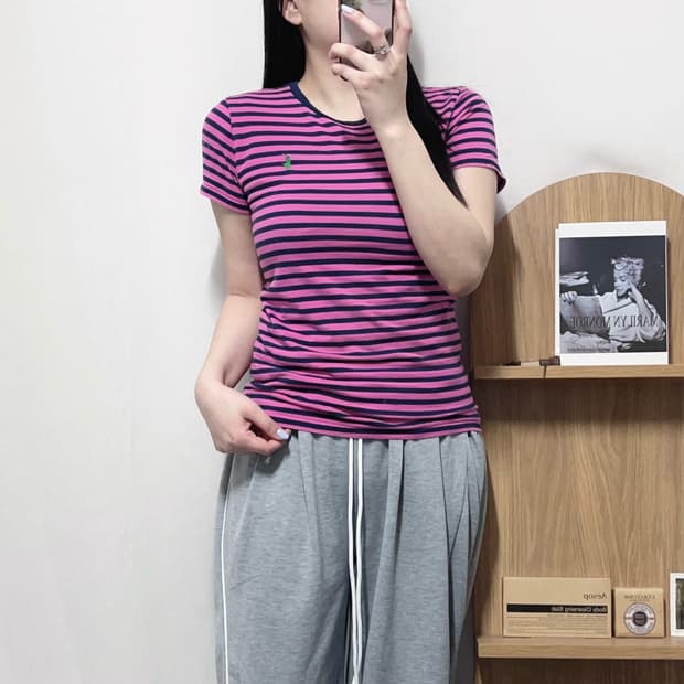 [정품] 폴로 플럼네이비 / 그린포니 단가라 반팔티 [ M ] 