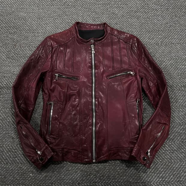 급처 이태리 슬림 크로스 베지터블 램스킨 자켓 버건디