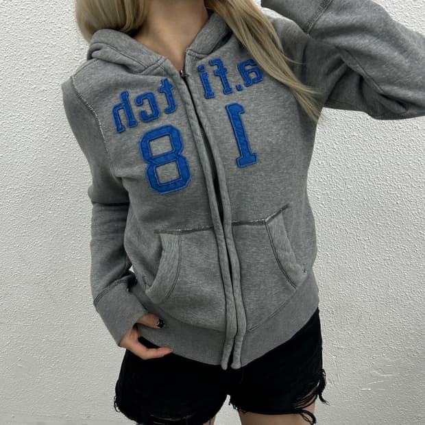 아베크롬비 블루 센터로고 그레이 후드집업 XL