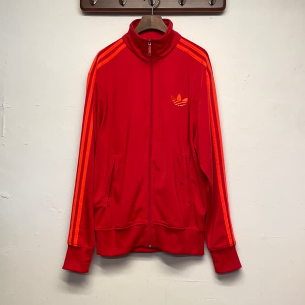 아디다스 파이어버드 형광 레드 져지 자켓 