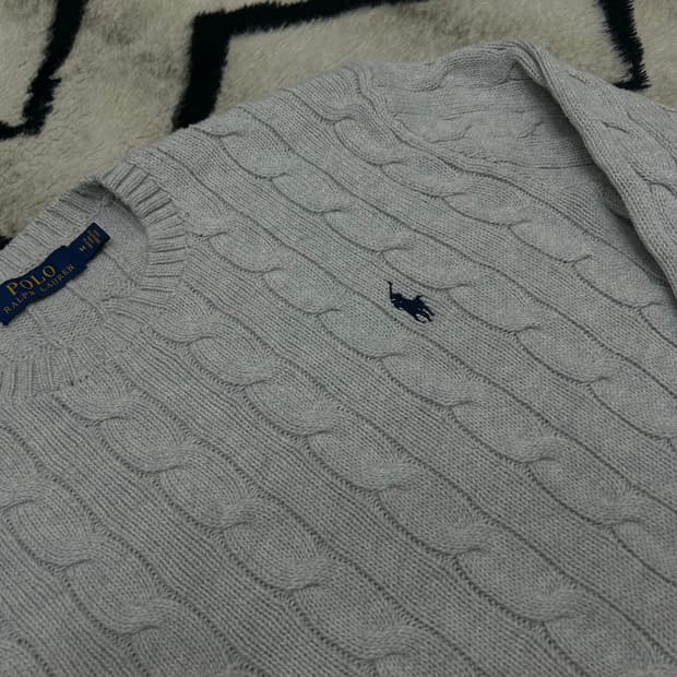 [M]폴로랄프로렌 라운드 꽈배기 니트/라이트그레이