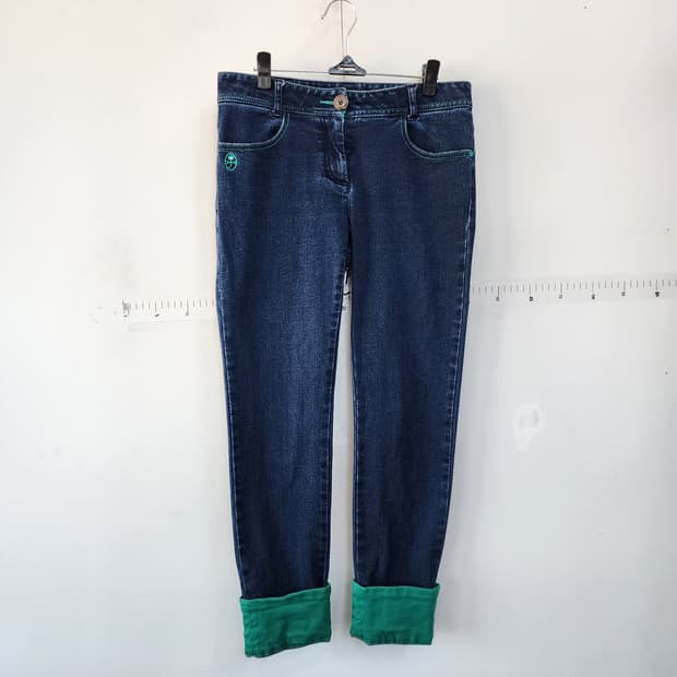  카스텔바작 청록색 포인트 데님 롤업 바지