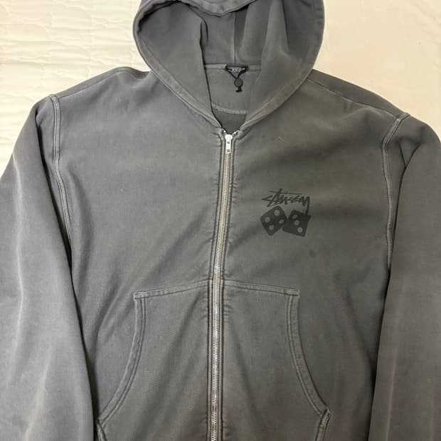 스투시 피그먼트 다이드 다이스 집 후드 블랙 xl