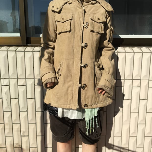 High neck corduroy hood jacket