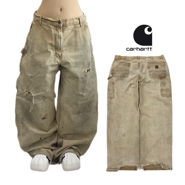 칼하트 OG 가죽패치 페이딩 카펜터 와이드 덕캔버스 워크팬츠
