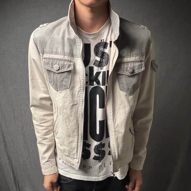 아이보리 스컬 라이더 자켓