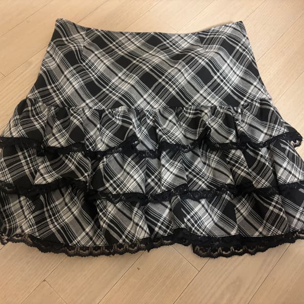 와걸 체크 프릴 캉캉 스커트