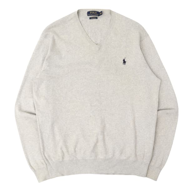 폴로 랄프로렌 라이트 그레이 피마코튼 브이넥 니트