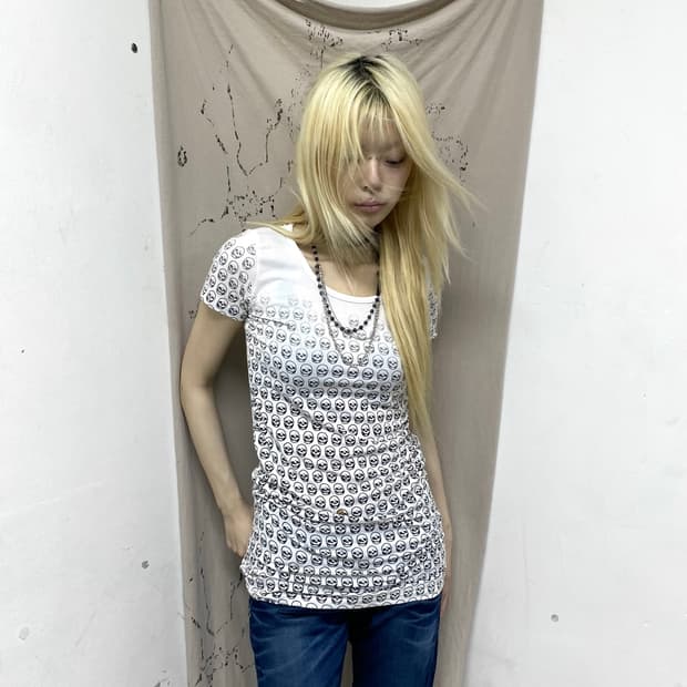 [garnet]Full Skull Print White Tee