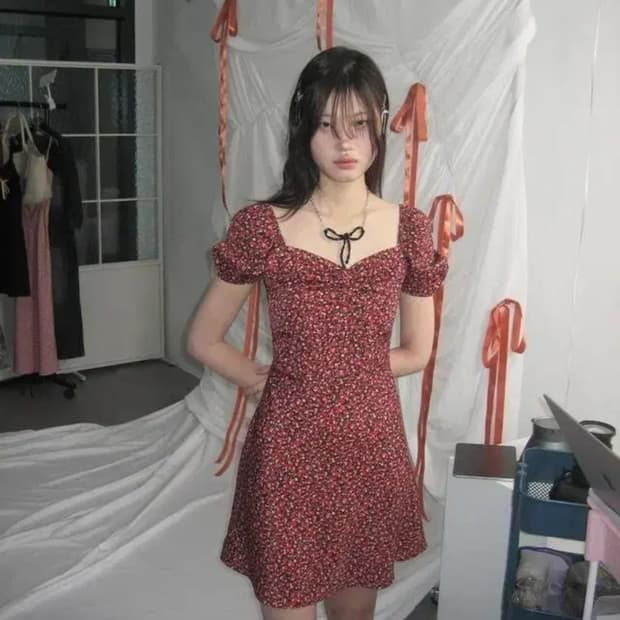 루루서울 Red pansy dress 레드 팬지 드레스