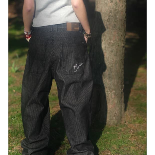 Stripe Denim Pants Black