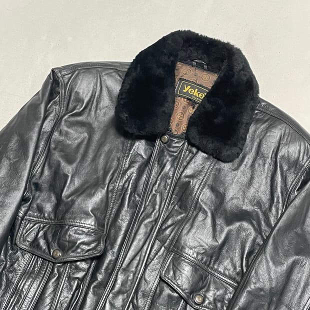 105 Vtg 소가죽 레더 무스탕 봄버 자켓