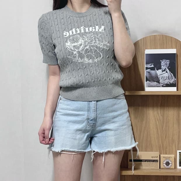 [정품] 마리떼프랑소와저버 그레이 꽈배기 반팔 니트 [ M ]
