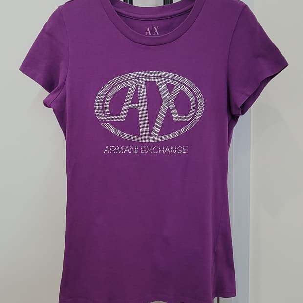 아르마니 익스체인지 핫픽스 로고 퍼플 반팔 티셔츠 S사이즈