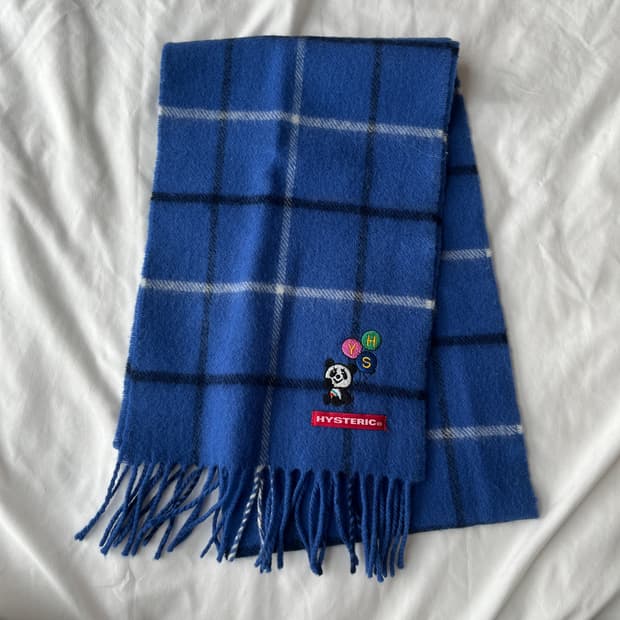 히스테릭 글래머 아카이브 팬더 자수 체크 머플러