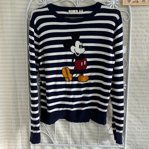 빈티지 미키 마우스 유니클로 네이비 스트라이프 티 917 y2k 스트릿 