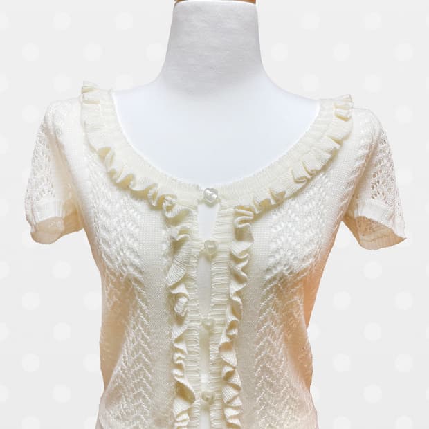 트랄라라  하트 단추 크로쉐 반팔 볼레로 가디건