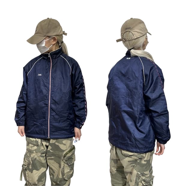 아식스 네이비 오버핏 바람막이 올드스쿨 트랙 자켓 M