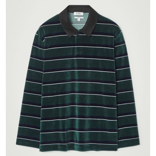 [S] COS 코스 스트라이프 벨벳 롱 슬리브 폴로 셔츠
