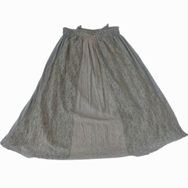 모리걸 보헤미안 오리엔탈 히피 카키 크로셰 레이스 레이어드 미디 스커트