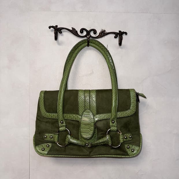 Khaki python stud buckle tote bag