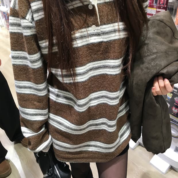 아워캐비넷 cola stripe rugby tee