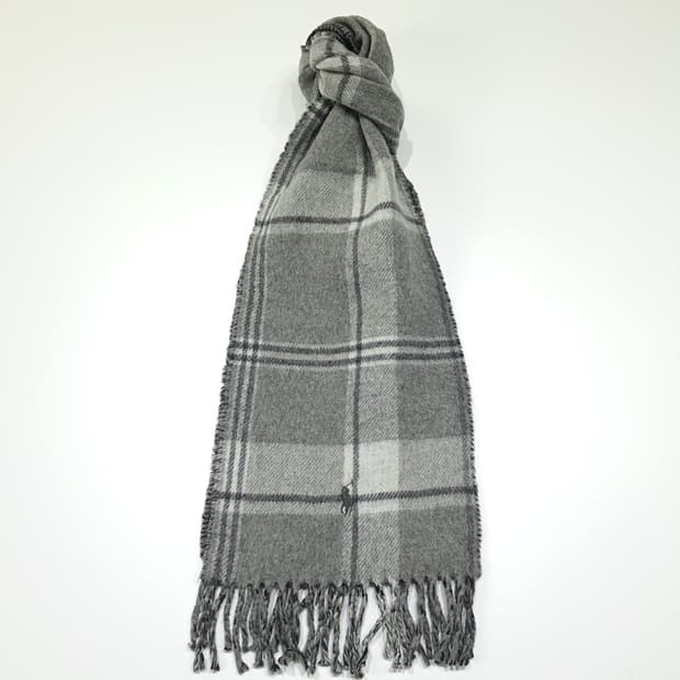 MX526 폴로 00s 이태리판 울 양면 체크 그레이 머플러 목도리