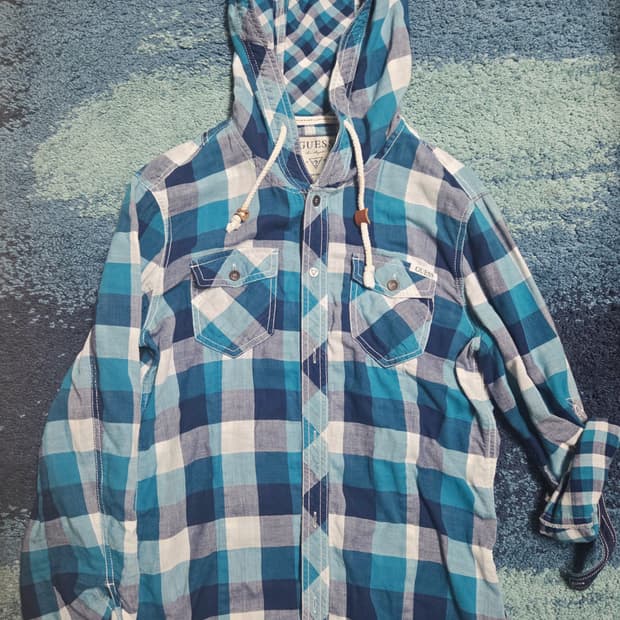 GUESS 체크셔츠 단추 후드 집업