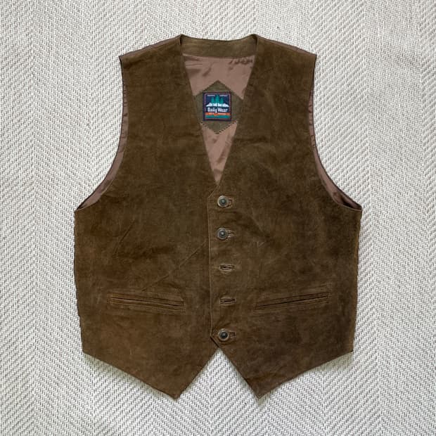 빈티지 브라운 레더 베스트 