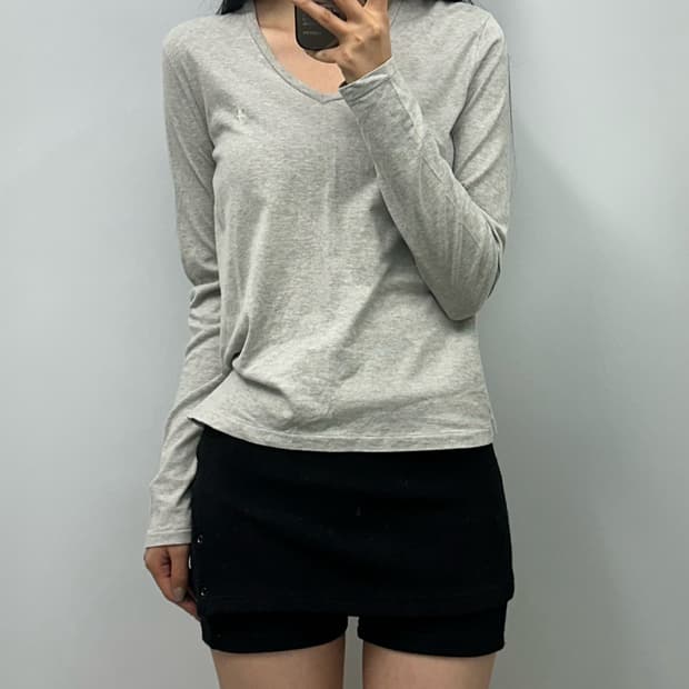 폴로 랄프로렌 그레이 브이넥 롱 슬리브 긴팔티